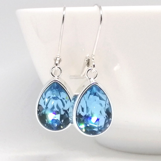 Aquamarine Swarovski Crystal Teardrop Earrings – Wendi Lindsay Jewellery